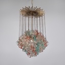 Lampadario in vetro di Murano e ottone, 1980 ca.