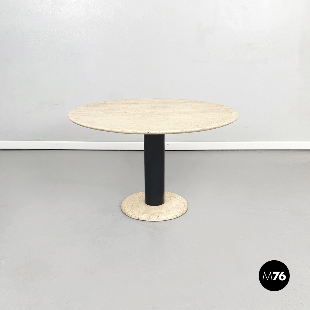 Tavolo da caffè in travertino e metallo nero, 1970 ca.