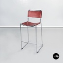 Sgabello in pelle marrone e acciaio,  1980 ca.