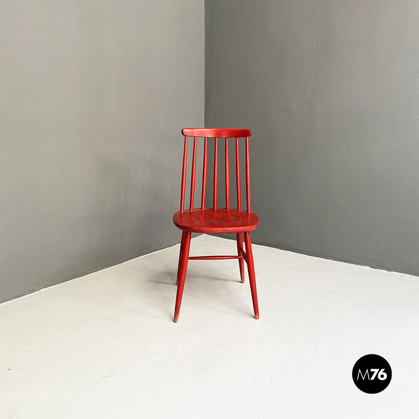 Sedia rossa in legno, 1960 ca. 