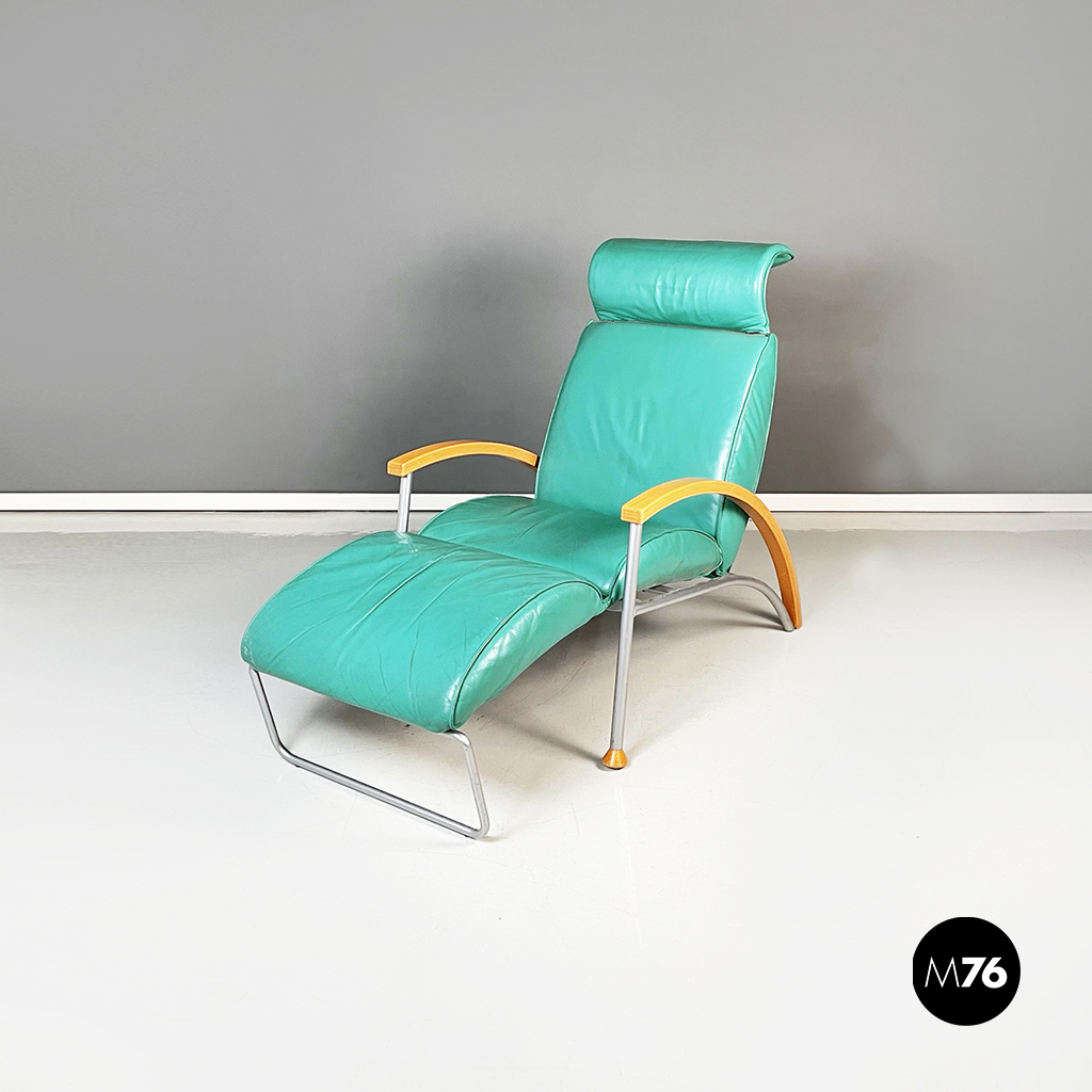  Poltrona in pelle verdeacqua allungabile,  1980 ca.