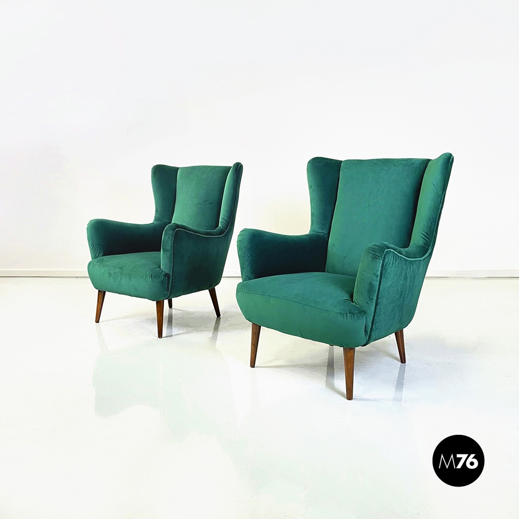 Poltrone in velluto e legno, 1960 ca.