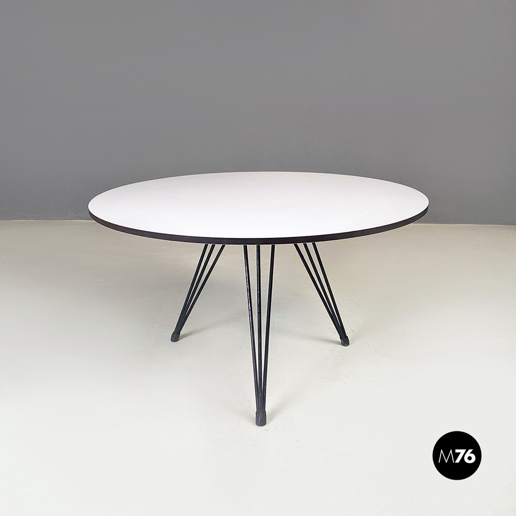 Tavolo da caffè in laminato bianco e metallo nero, 1960 ca. 