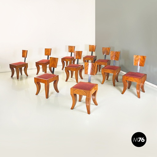 [2320003490] Sedie in legno massello e tessuto rosso, 1920-1930 ca. 