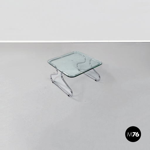 [2220001469] Tavolo da caffè in vetro e acciaio cromato, 1970 ca.