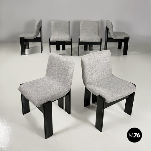 [2520005680] Sedie in legno laccato nero e tessuto grigio, 1970 ca.
