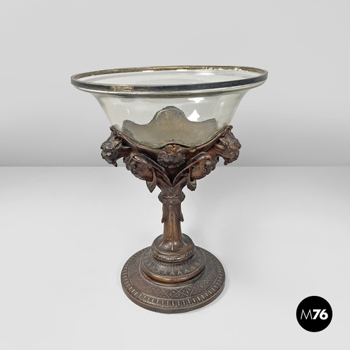 [2520005704] Coppa in legno e vetro, primi del 1900 ca.
