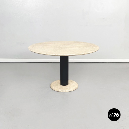 [2220002352] Tavolo da caffè in travertino e metallo nero, 1970 ca.