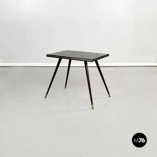 [2220002394] Tavolo da caffè in legno e ottone,  1950 ca.