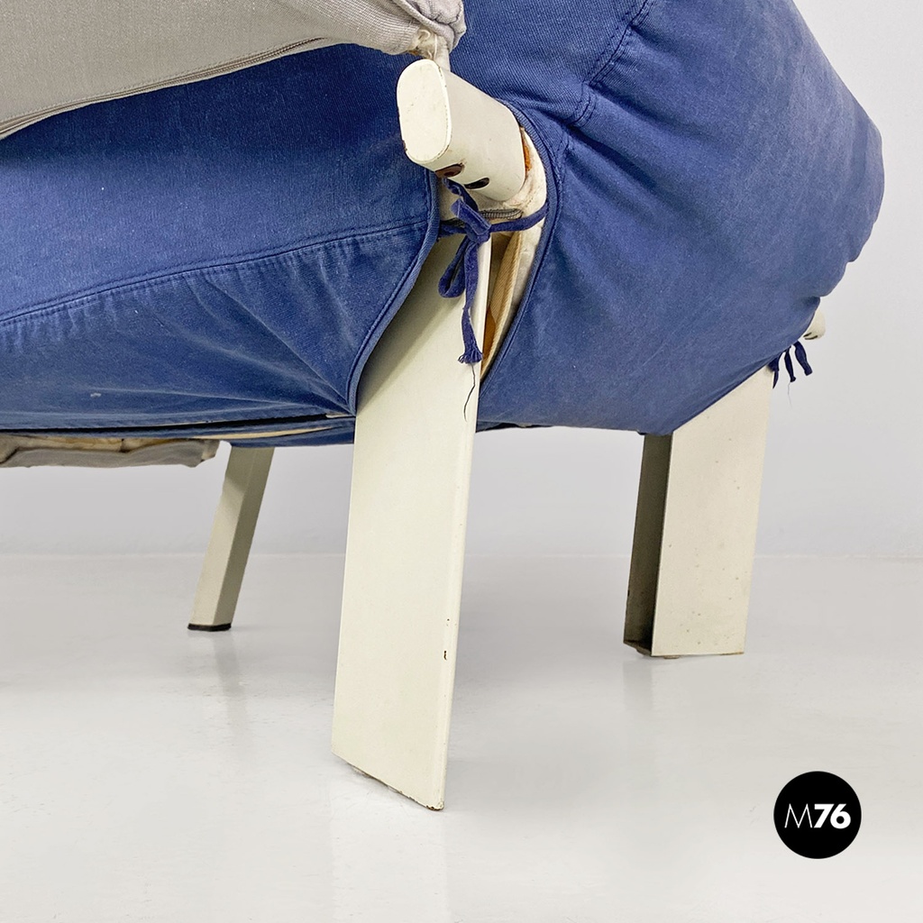 Poltrone in legno e tessuto grigio e blu, 1980 ca.