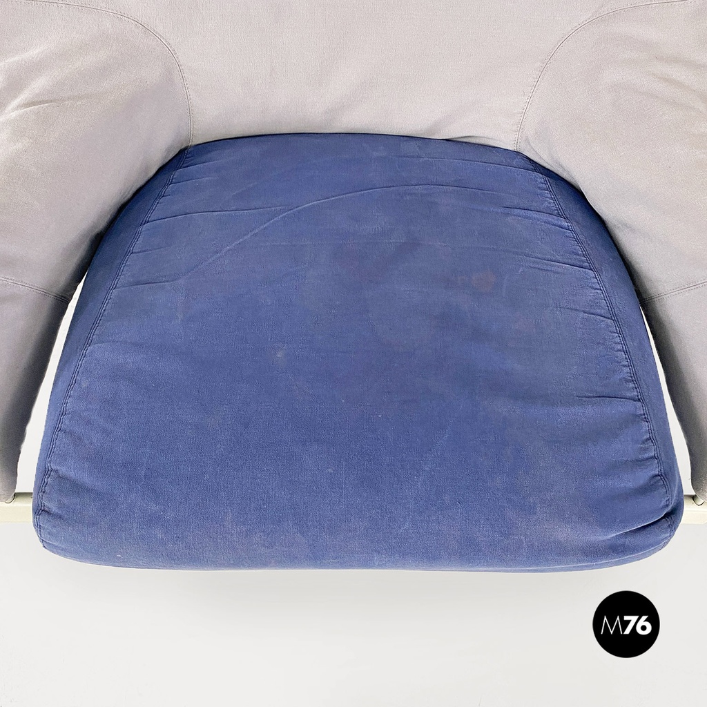 Poltrone in legno e tessuto grigio e blu, 1980 ca.