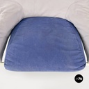 Poltrone in legno e tessuto grigio e blu, 1980 ca.