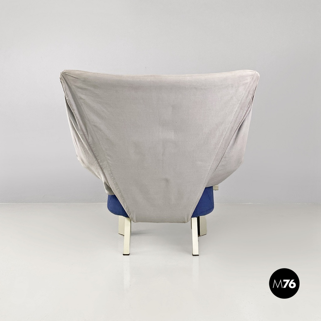 Poltrone in legno e tessuto grigio e blu, 1980 ca.