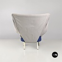 Poltrone in legno e tessuto grigio e blu, 1980 ca.