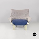 Poltrone in legno e tessuto grigio e blu, 1980 ca.