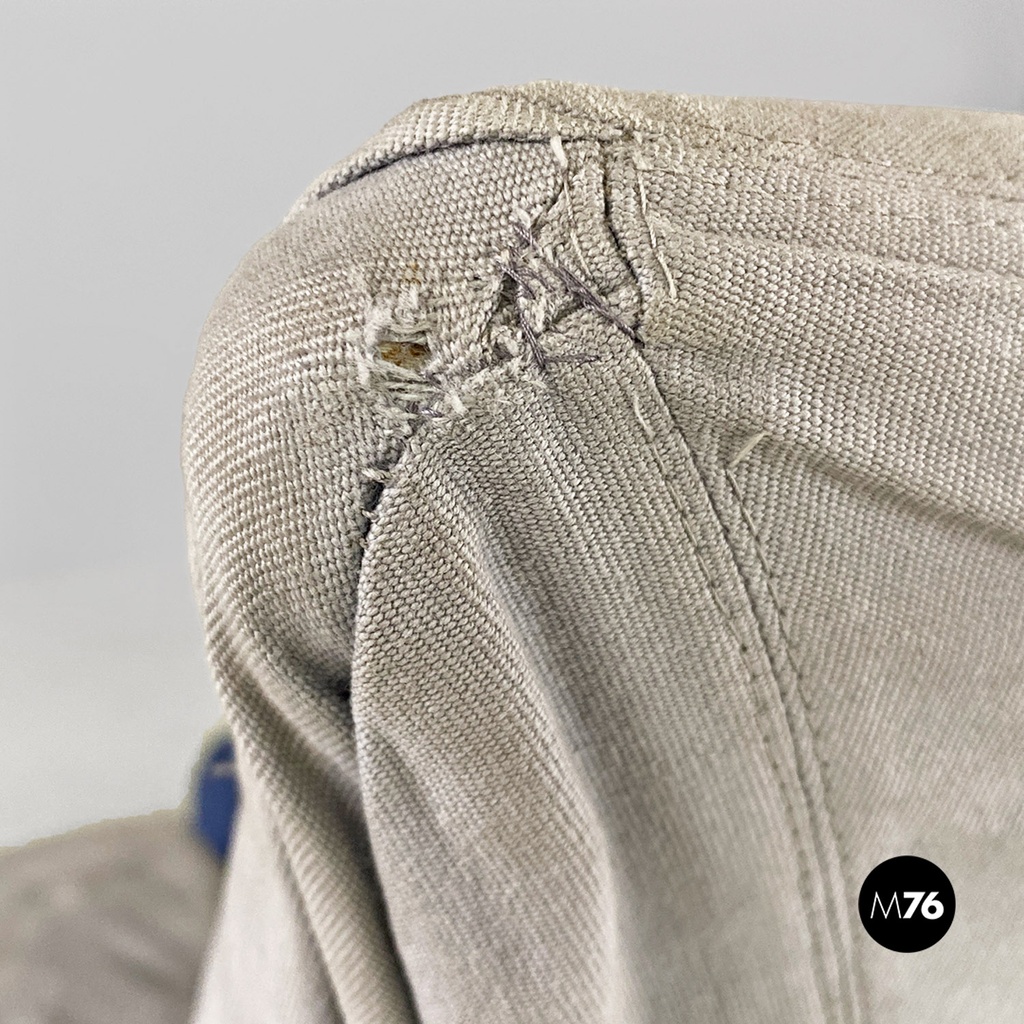 Poltrone in legno e tessuto grigio e blu, 1980 ca.