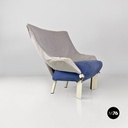 Poltrone in legno e tessuto grigio e blu, 1980 ca.