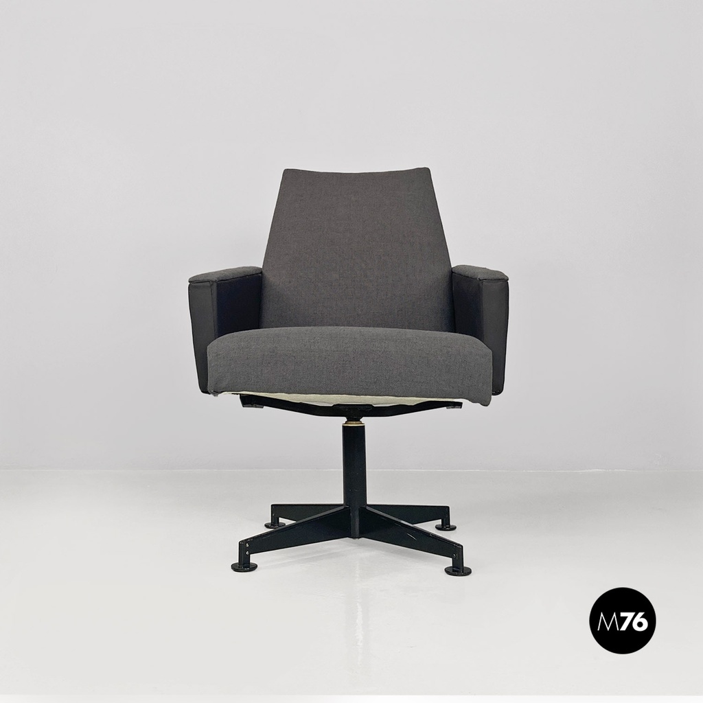 Poltrone girevoli da scrivania in tessuto grigio, 1960 ca.