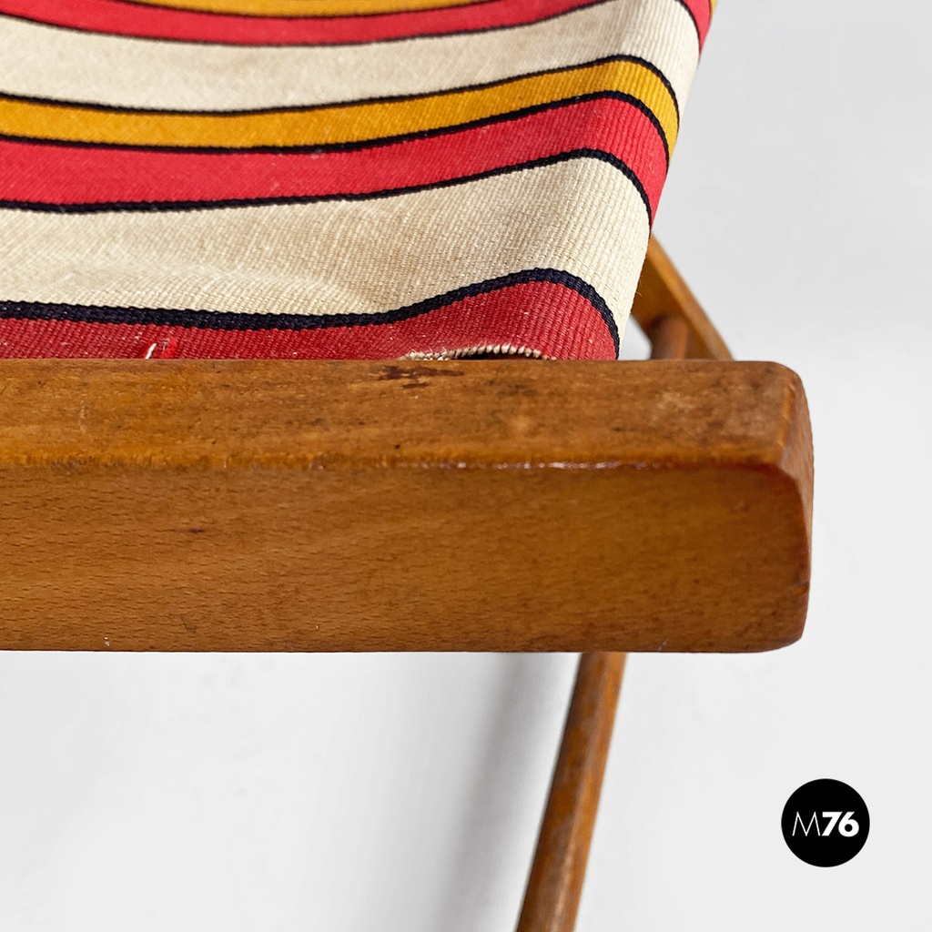 Sdraio da bambino in tessuto a riche e legno, 1950 ca.