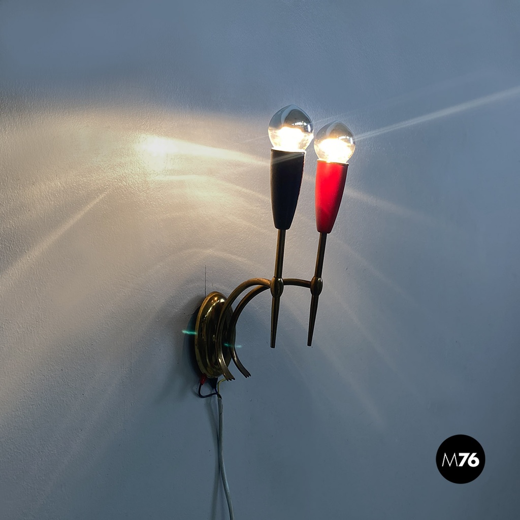 Applique a due bracci in ottone, 1950 ca.