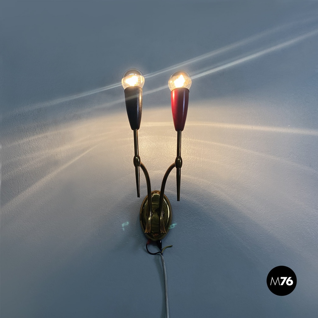 Applique a due bracci in ottone, 1950 ca.