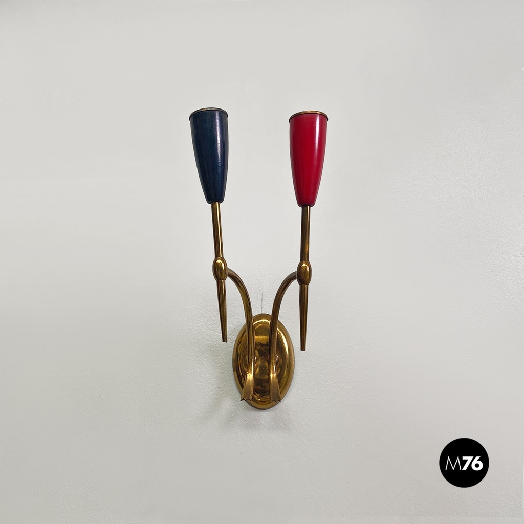 Applique a due bracci in ottone, 1950 ca.