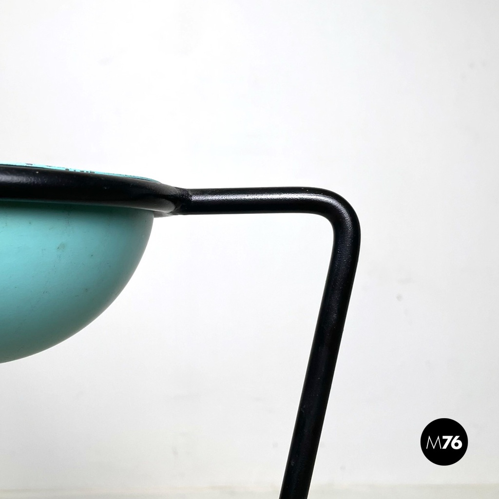  Posacenere da terra in metallo azzurro e nero, 1980 ca.