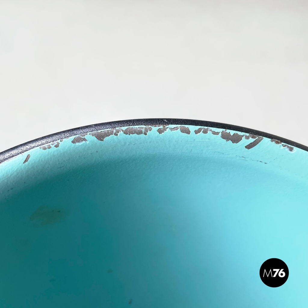  Posacenere da terra in metallo azzurro e nero, 1980 ca.