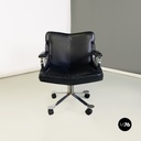 Poltrone da ufficio in acciaio e pelle nera, 1970 ca.