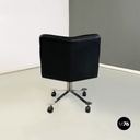 Poltrone da ufficio in acciaio e pelle nera, 1970 ca.