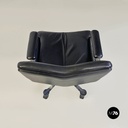 Poltrone da ufficio in acciaio e pelle nera, 1970 ca.
