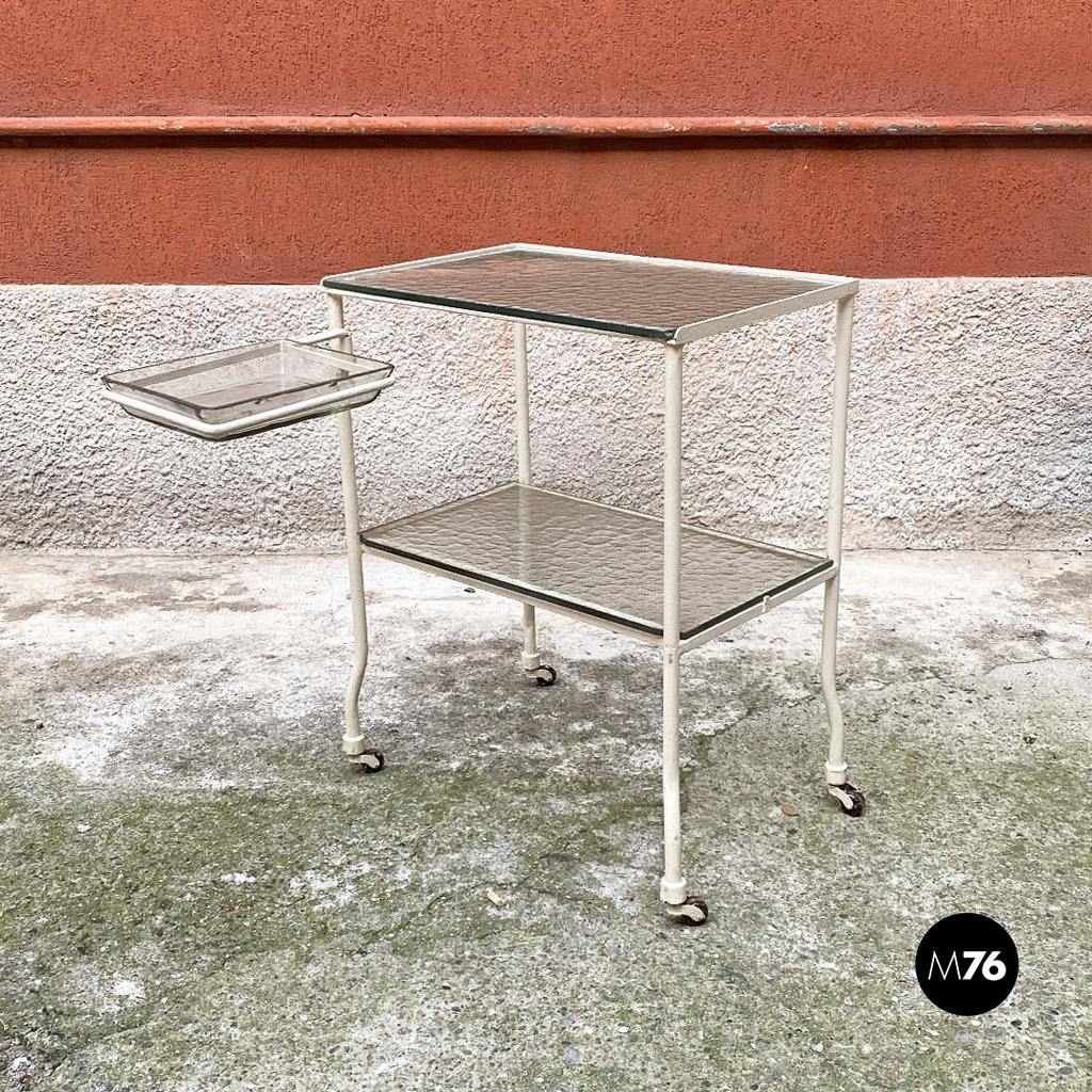 Carrello da laboratorio in vetro e metallo, 1940 ca.