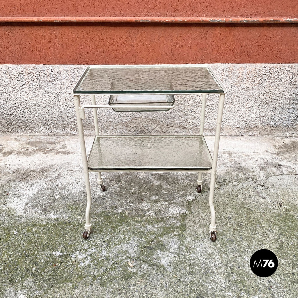 Carrello da laboratorio in vetro e metallo, 1940 ca.