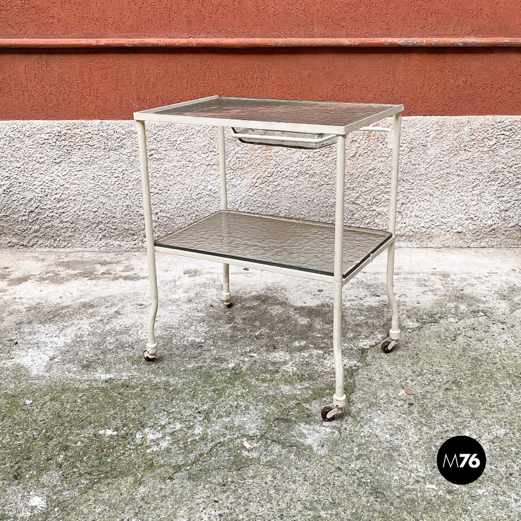 Carrello da laboratorio in vetro e metallo, 1940 ca.