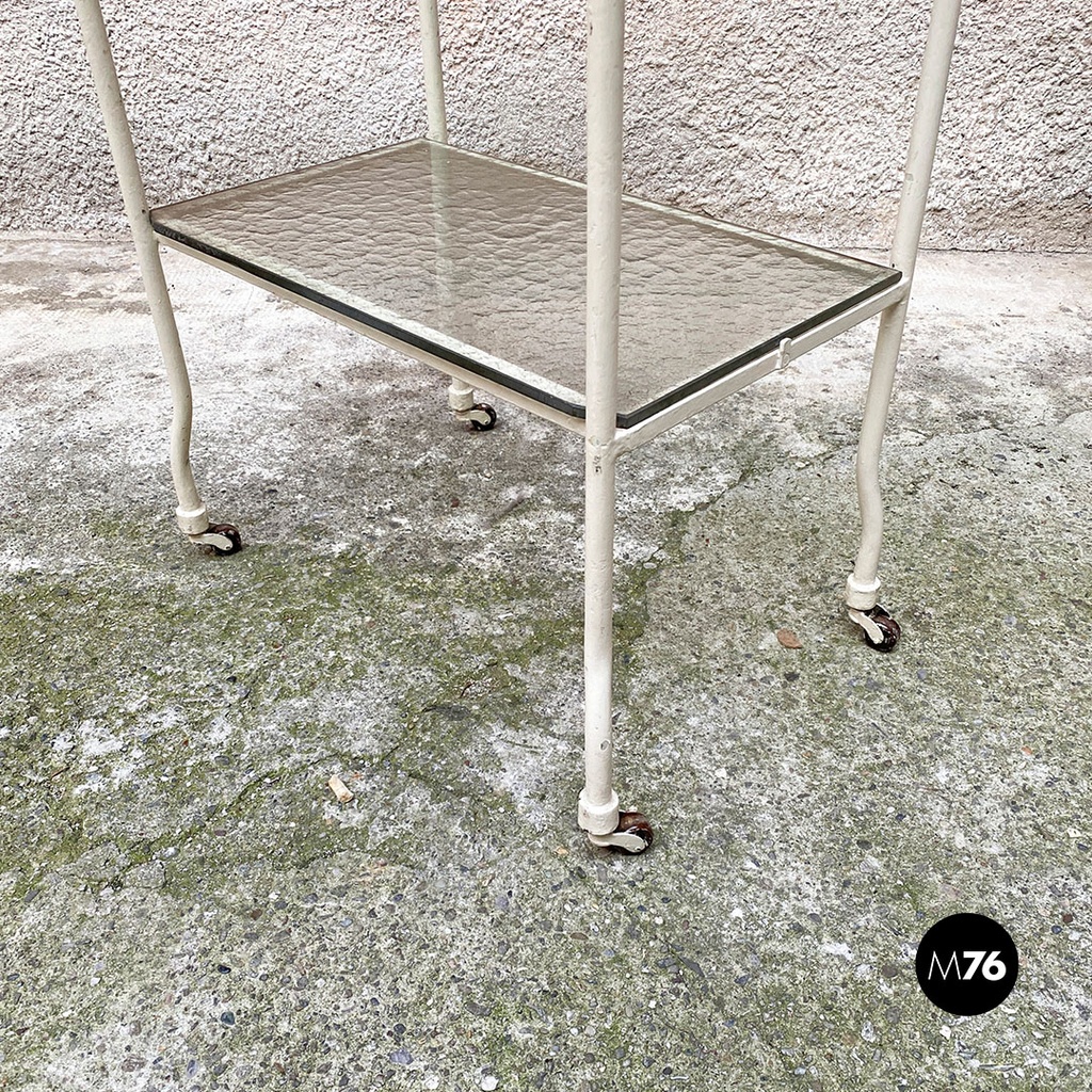 Carrello da laboratorio in vetro e metallo, 1940 ca.