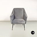 Poltrona in tessuto grigio e metallo, 1960 ca.