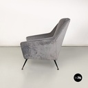 Poltrona in tessuto grigio e metallo, 1960 ca.
