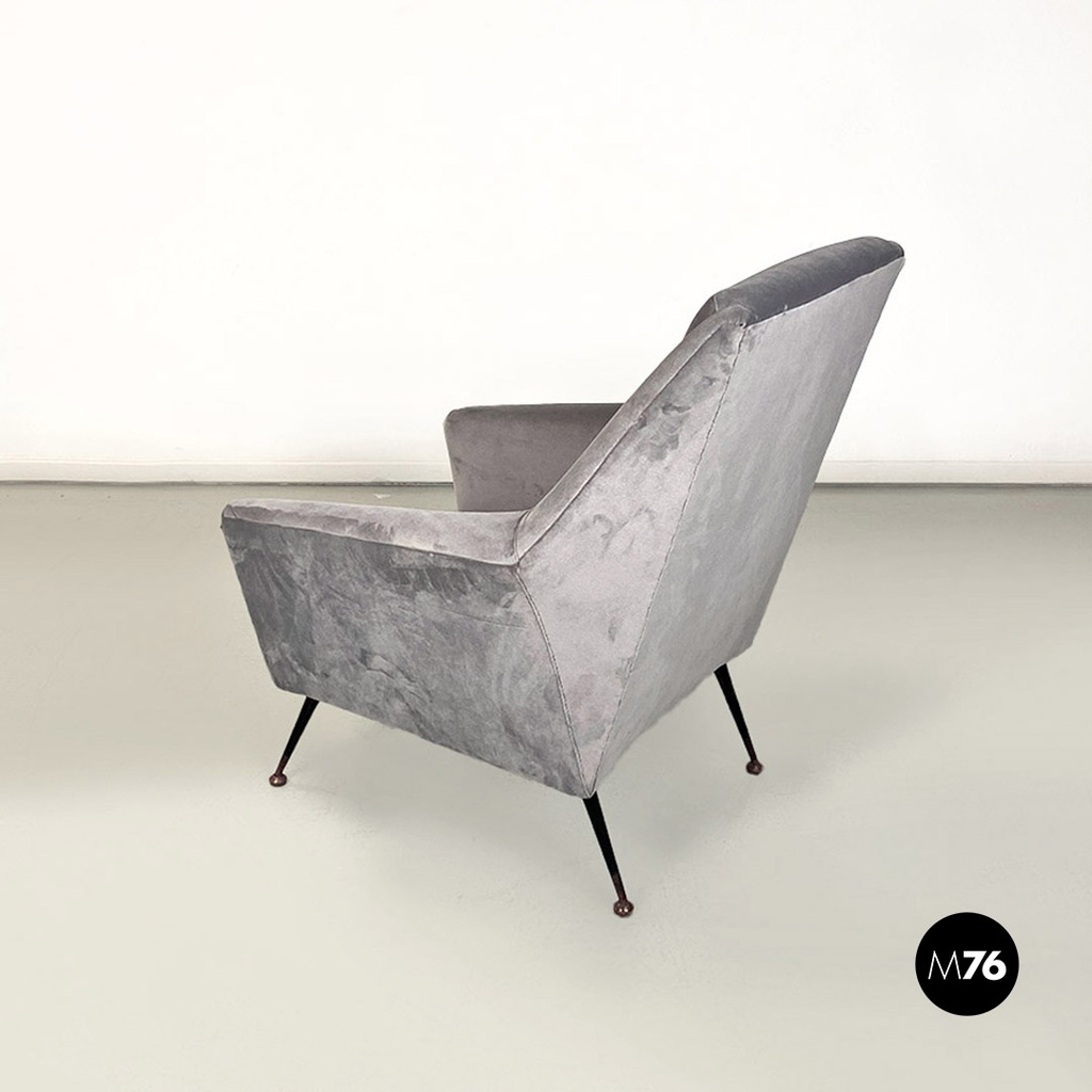 Poltrona in tessuto grigio e metallo, 1960 ca.