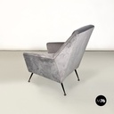Poltrona in tessuto grigio e metallo, 1960 ca.