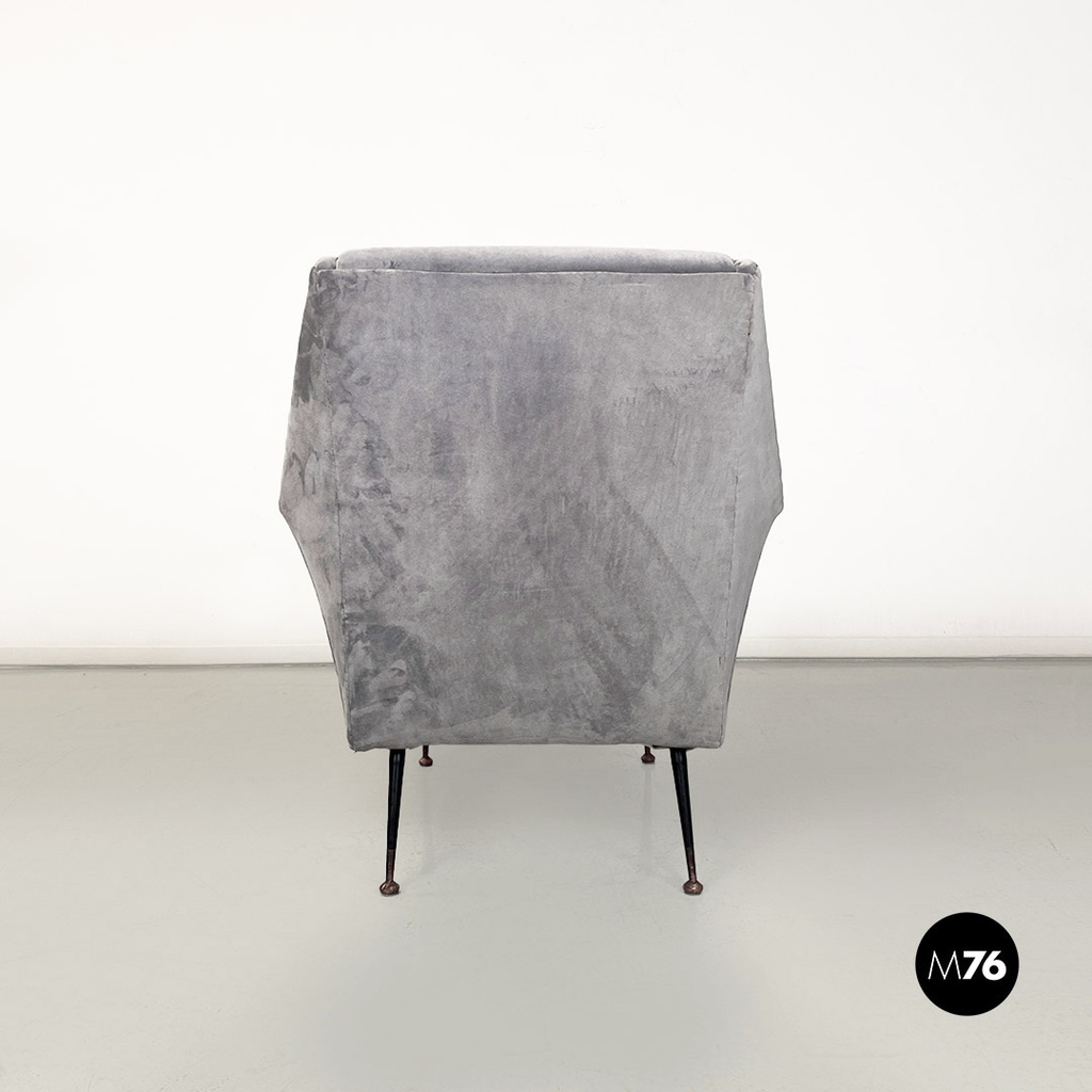 Poltrona in tessuto grigio e metallo, 1960 ca.