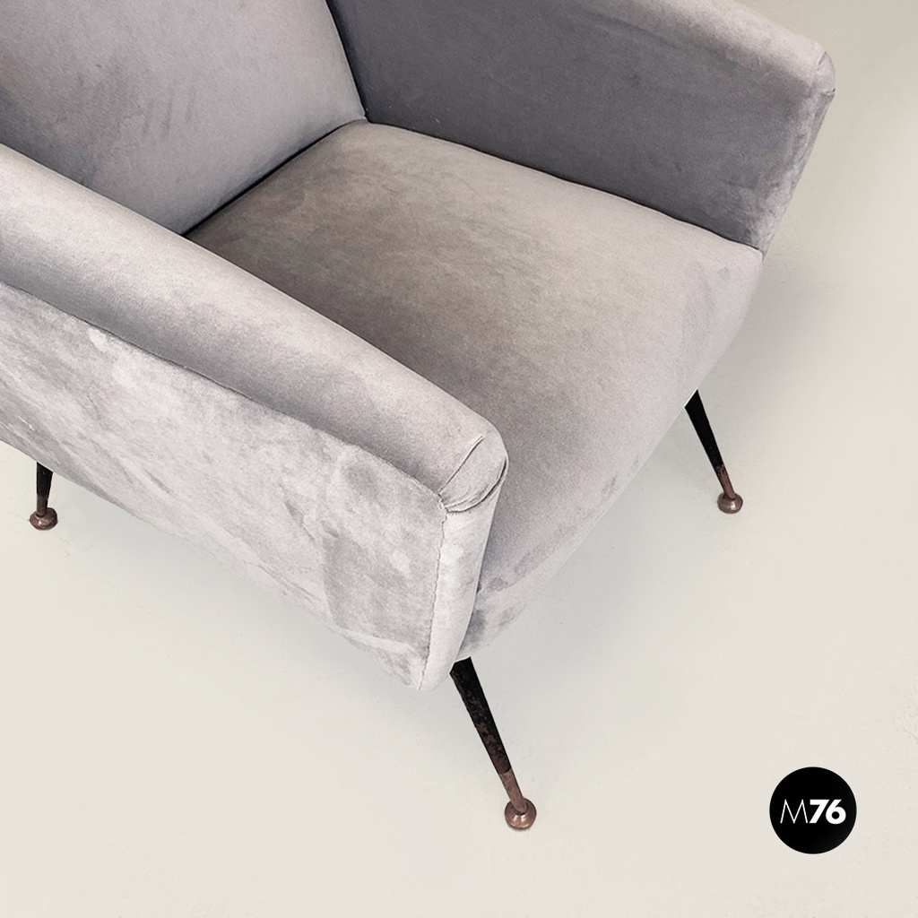 Poltrona in tessuto grigio e metallo, 1960 ca.