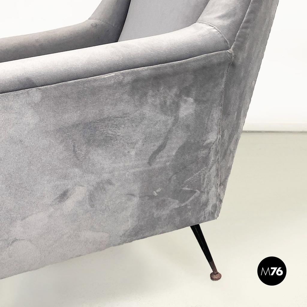 Poltrona in tessuto grigio e metallo, 1960 ca.