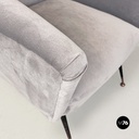 Poltrona in tessuto grigio e metallo, 1960 ca.