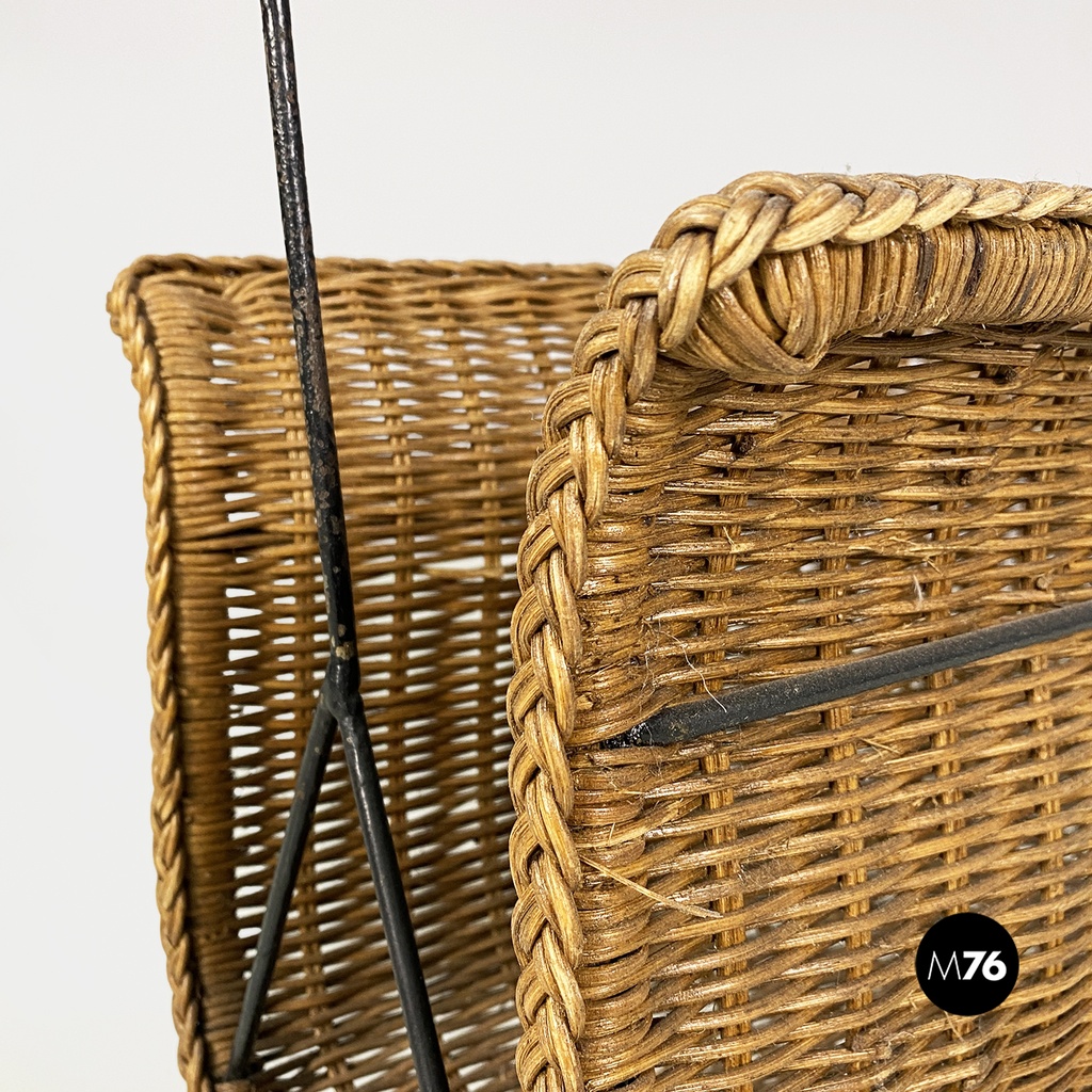 Portariviste in rattan e metallo, 1970 ca. 