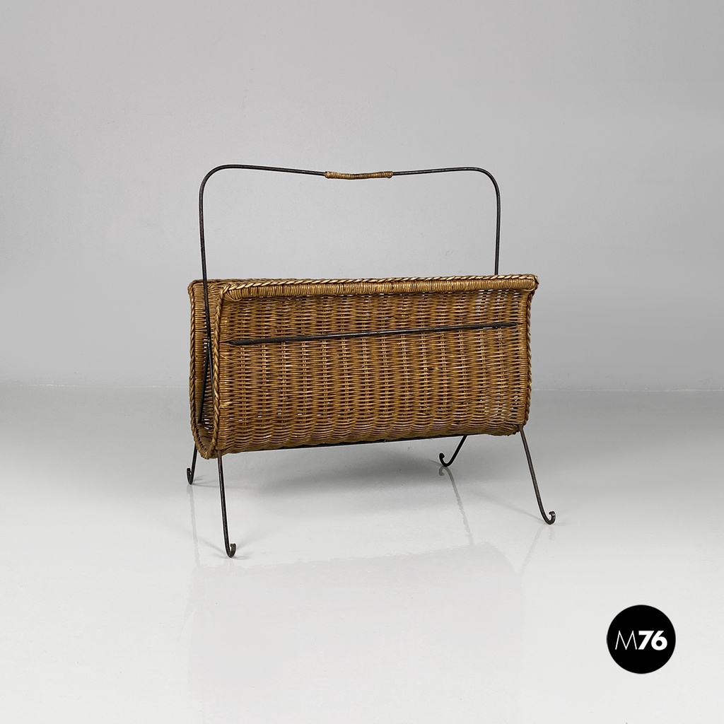 Portariviste in rattan e metallo, 1970 ca. 