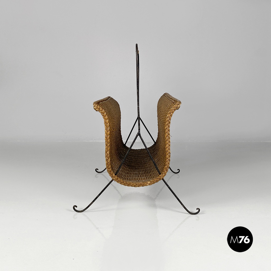 Portariviste in rattan e metallo, 1970 ca. 