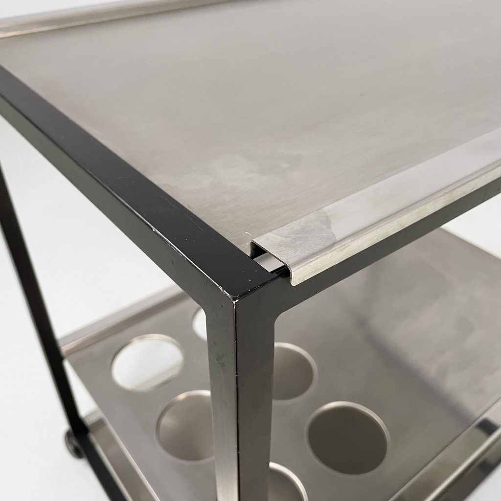 Carrello in acciaio e metallo nero, 1980 ca.