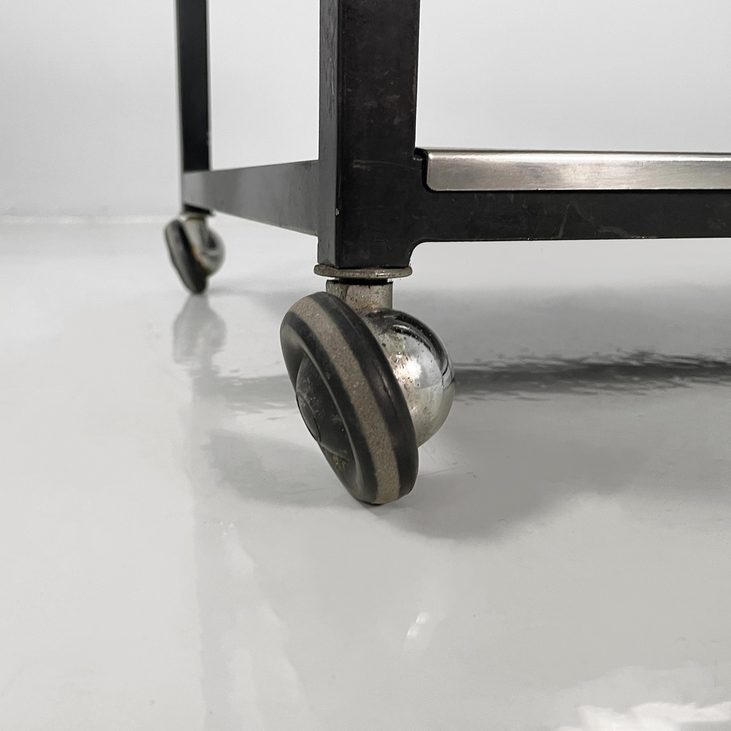 Carrello in acciaio e metallo nero, 1980 ca.
