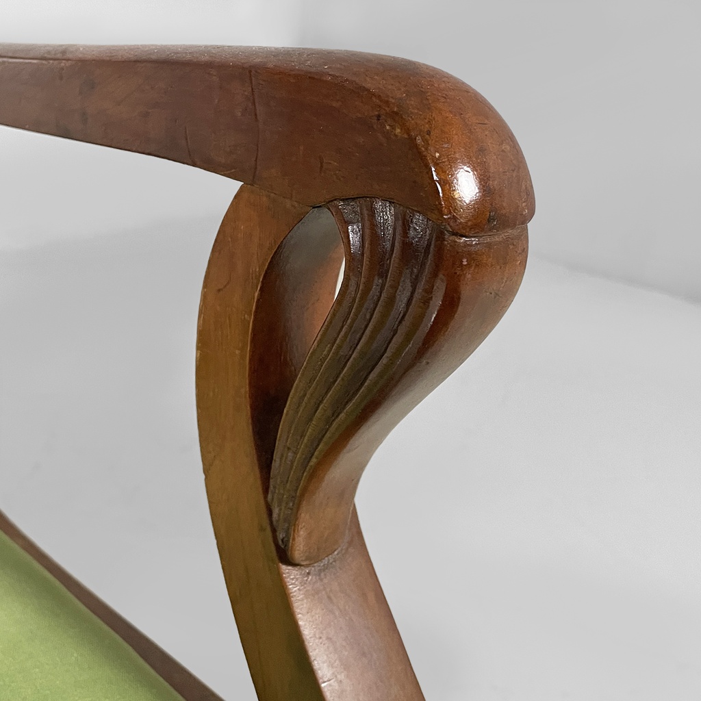 Poltrone in tessuto verde e legno, 1930 ca.