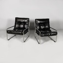 Poltrone in metallo e similpelle nera, 1970 ca.